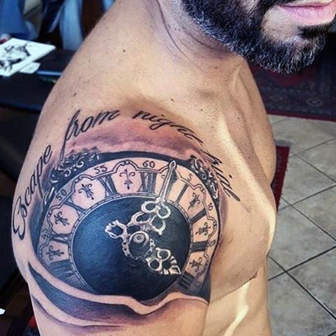 Upper Shoulder Clock Tattoo