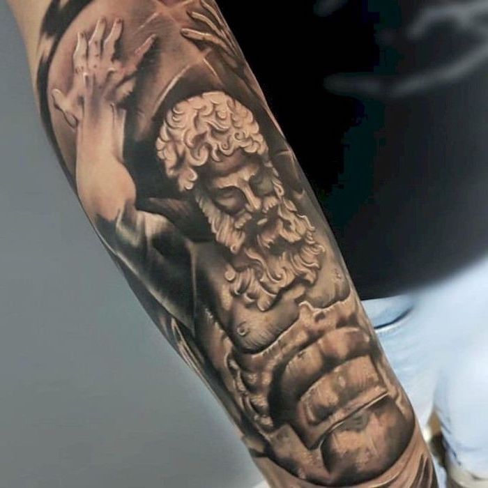 Very Detailed Tattoo of God Holding Up the Earth