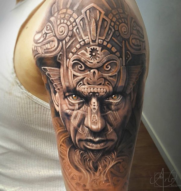 Warrior, Sun, and Fierce Lion Tattoo