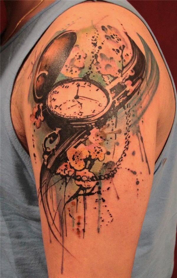 Watercolor Clock Tattoo for Men