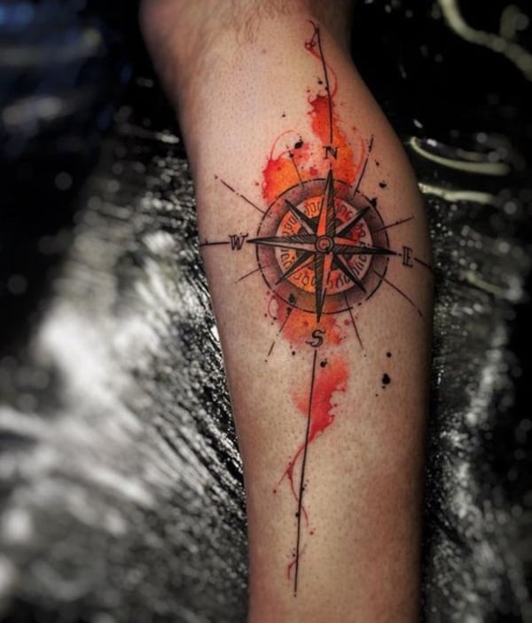 Watercolor Compass Tattoo for Direction