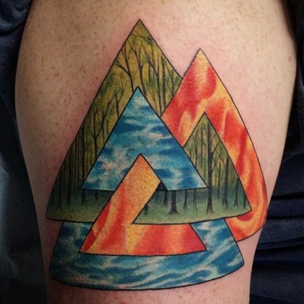 Watercolor Triangle Tattoos for Earth, Wind, and Fire