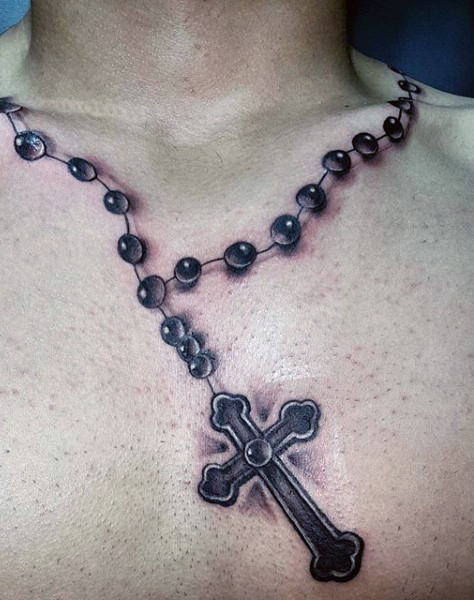 3D Rosary Tattoo Around the Neck Tattoo Idea for Men