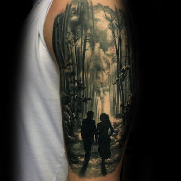 A Walk in the Forest Upper Arm Tattoo Idea
