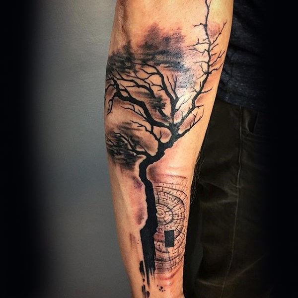 Abstract Forearm Forest Tattoo Idea