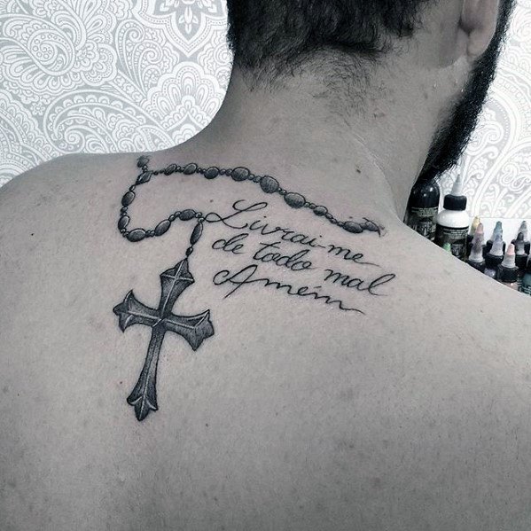 Back of Neck Rosary Tattoo Idea