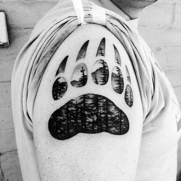 Bear Claw Upper Arm Tree Tattoo Idea