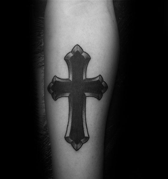 Black Work Christian Cross Arm Tattoo Design