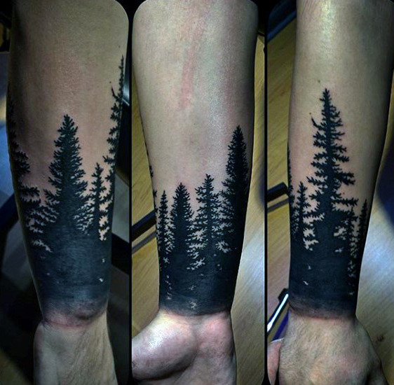 Black Work Forest Trees Tattoo Idea for Men