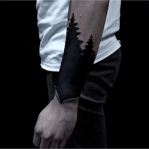 Black Work Tattoo Design of a Forest Night