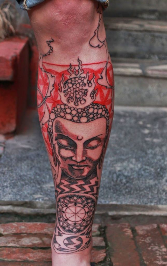 Black and White Buddha Leg Piece with a Pop of Color