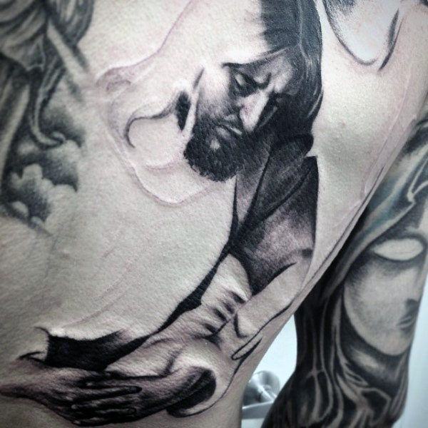 Black and White Ink Chest Tattoo for Men
