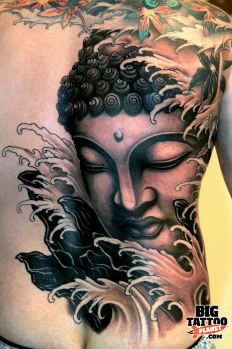 Buddha and Water Religious Rib Cage Tattoo
