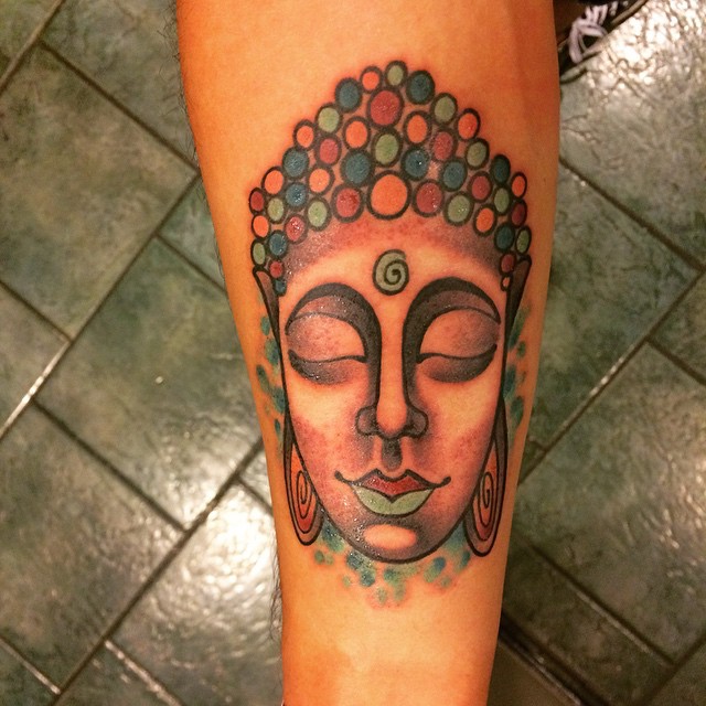 Colorful Circular Buddha Tattoo with Pastel Beads