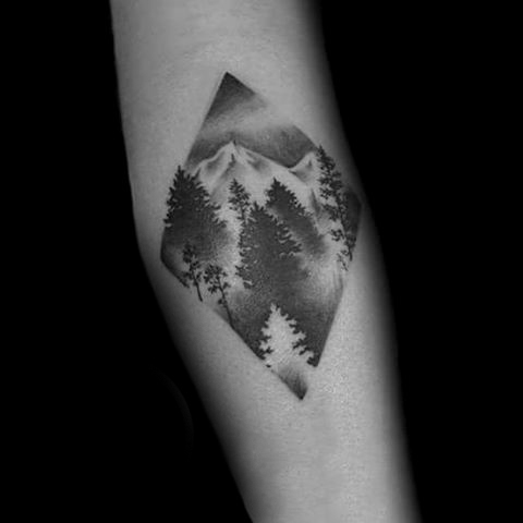 Diamond Shaded Forest Tattoo Idea