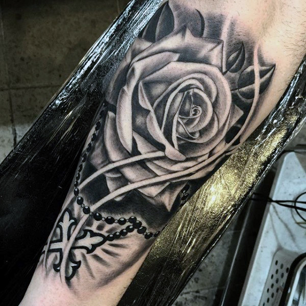 Forearm Rose Shaded Tattoo Idea