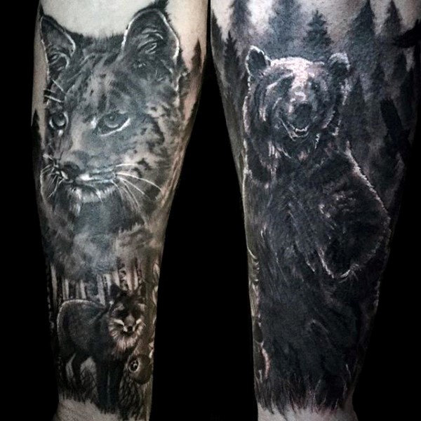 Forest Creature Bear and Fox Tattoo on Your Forearm