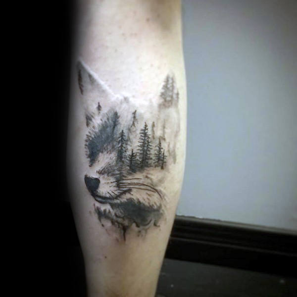 Forest Trees Tattoo in the Shape of a Wolf