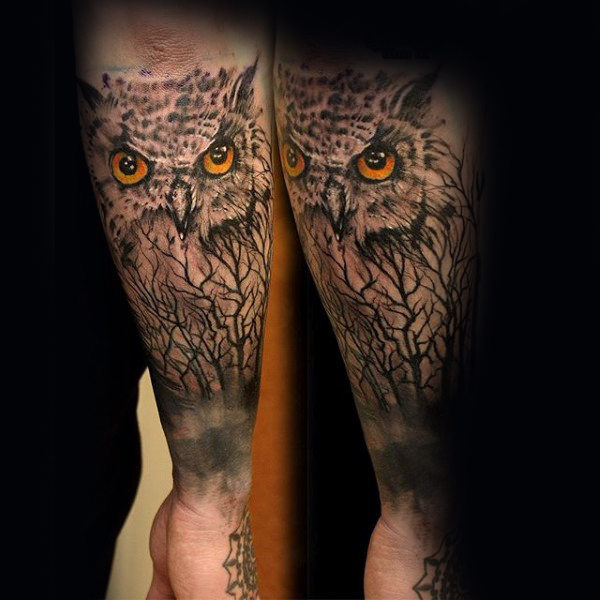 Forest and Golden Eyed Owl Forearm Piece
