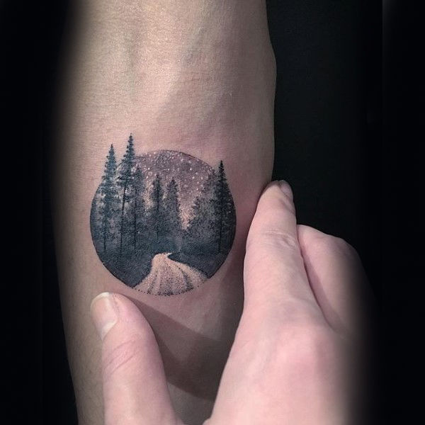Full Circle Dirt Road Forest Tattoo on Your Forearm
