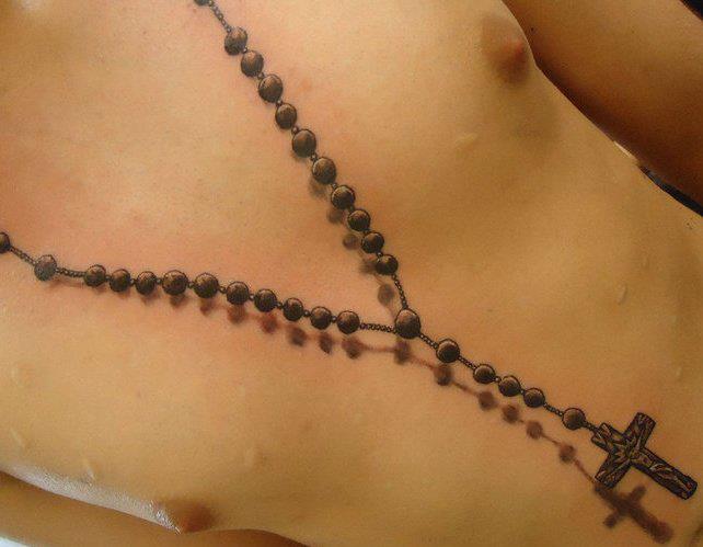 Full Front Chest Rosary Tattoo Idea