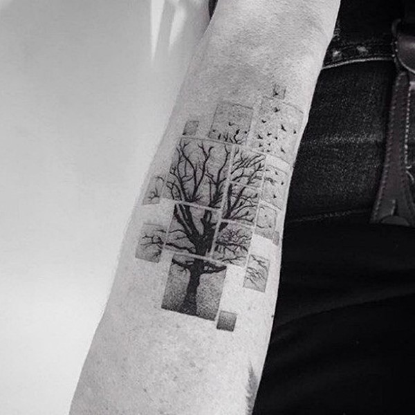 Geometric Block Tattoo of a Tree in the Forest