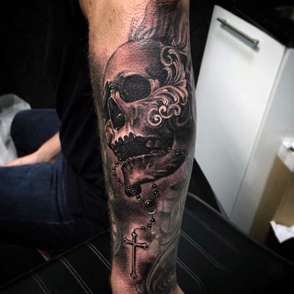 Heaven and Hell Back of Arm Rosary Tattoo