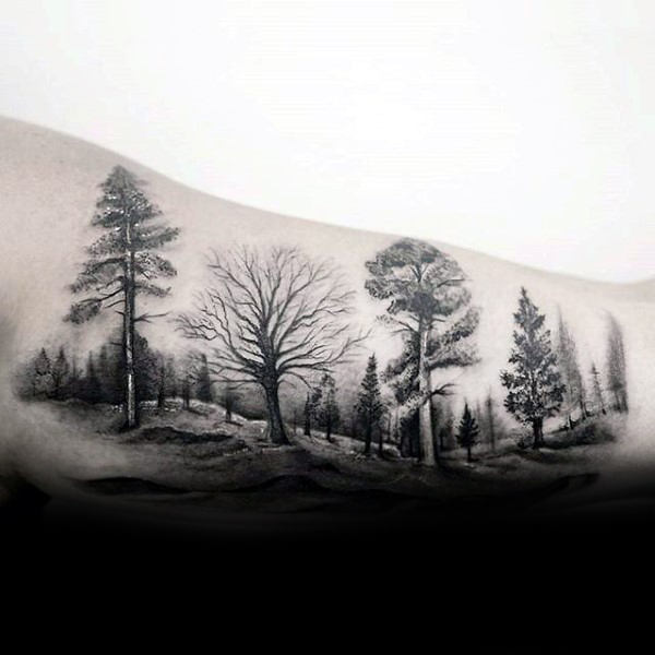 Horizontal Forest Forearm Tattoo Idea