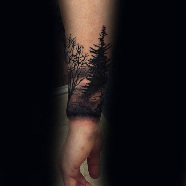 Lower Arm and Wrist Shaded Forestry Tattoo