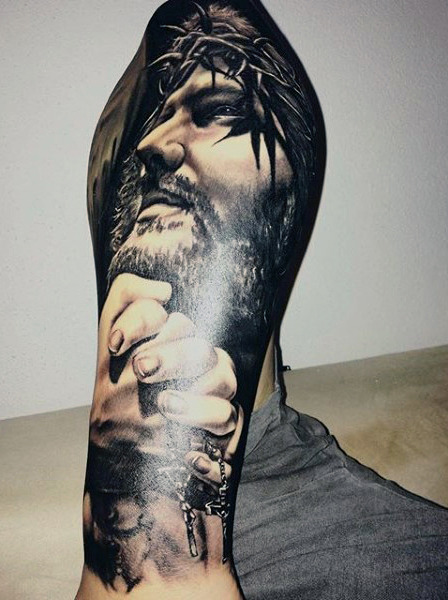 Moving Arm Tattoo of Jesus and God