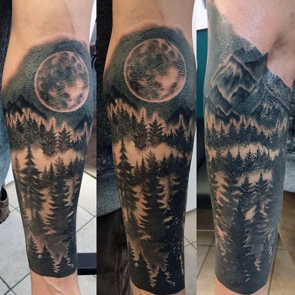 Multi Level Tree Tattoo with a Full Moon on Your Calf