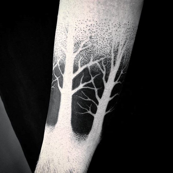 Negative Space Dotted Forearm Tree Tattoo