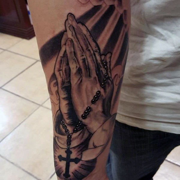 Prayer Hands and Rosary Blessed by Heaven Tattoo