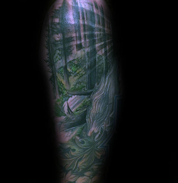 Purple and Green Forest Shrubbery Tattoo Design