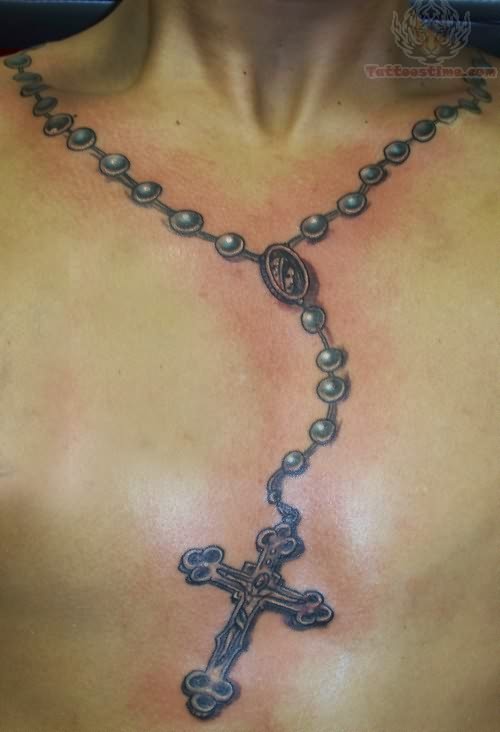 Realistic Rosary as a Necklace Tattoo