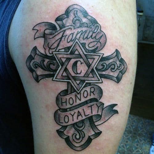 Religious Cross Shoulder Tattoo for Family