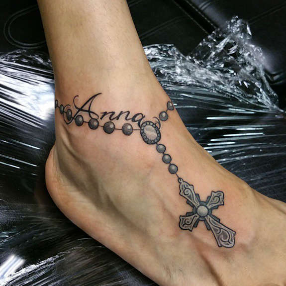 Rosary Ankle Foot Tattoo Idea for Men