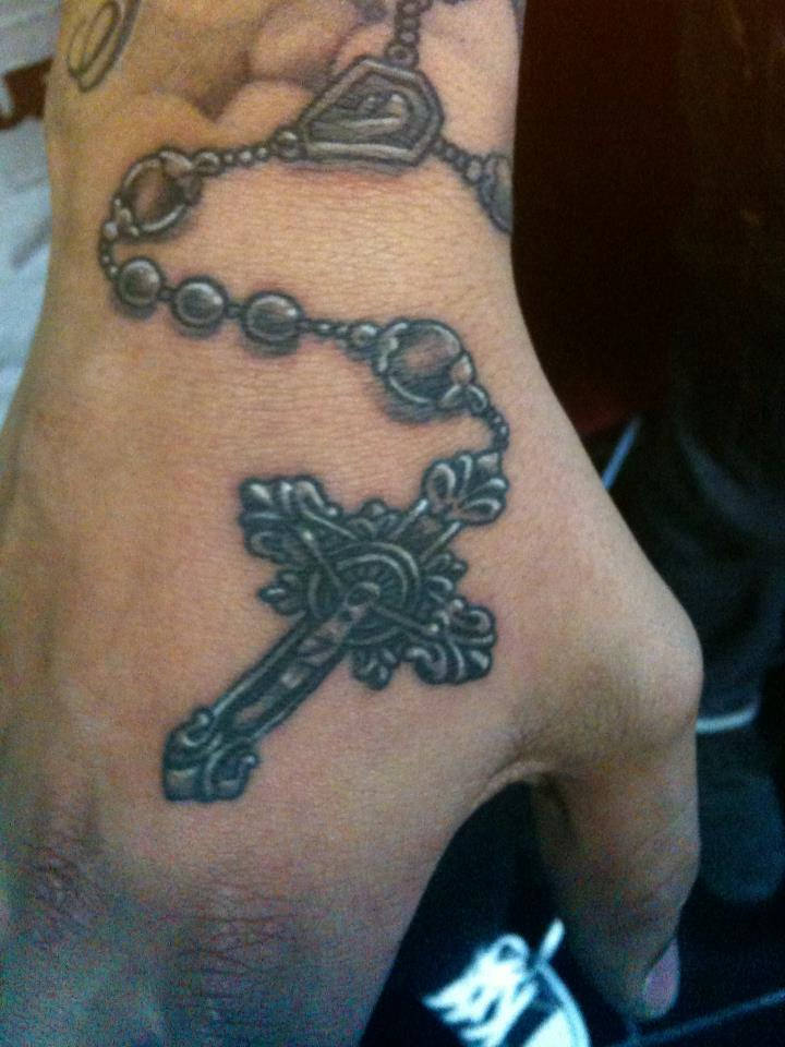 Rosary Forearm Tattoo that Extends to Your Hand