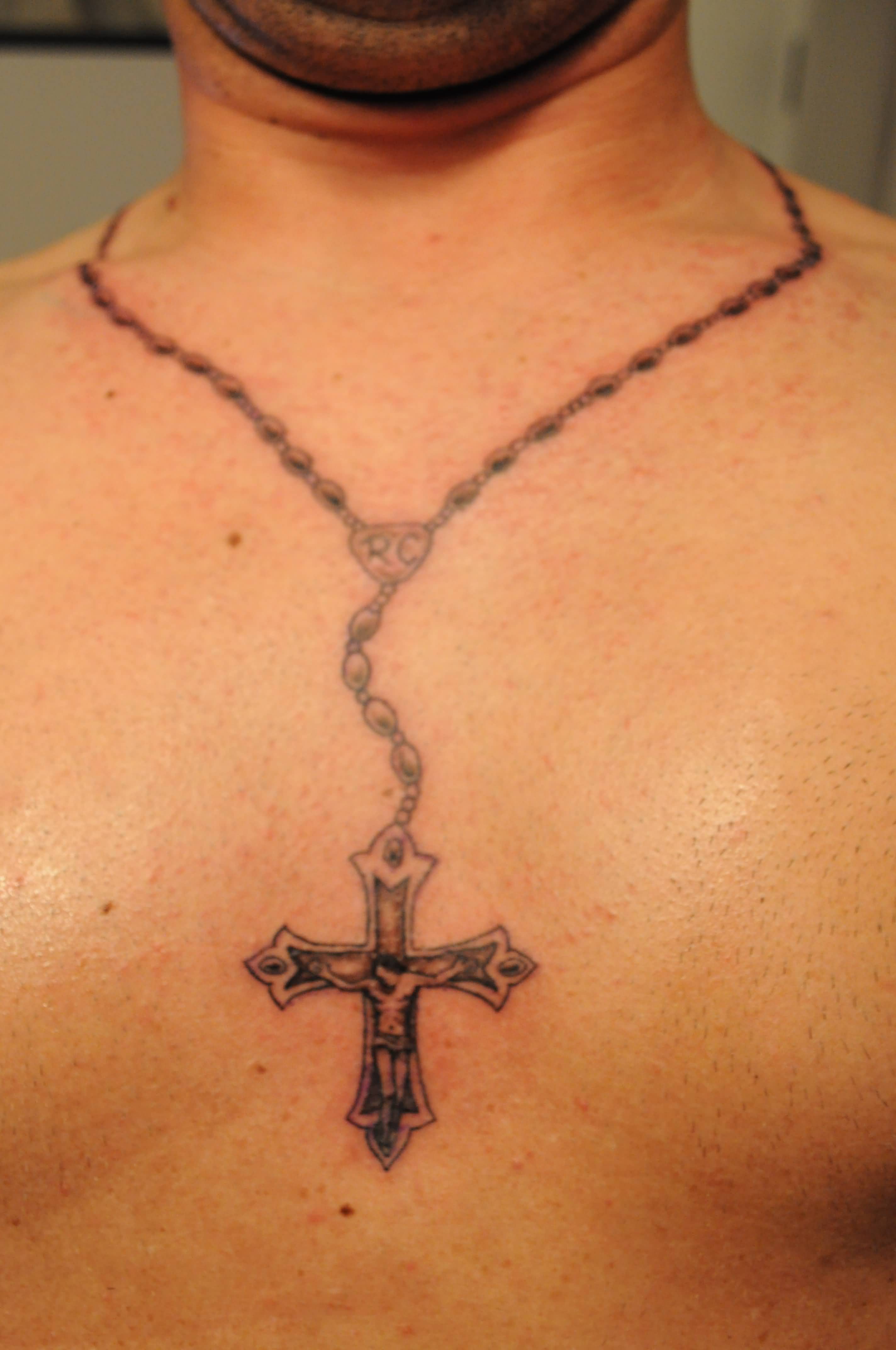Rosary Necklace Chest Tattoo Piece