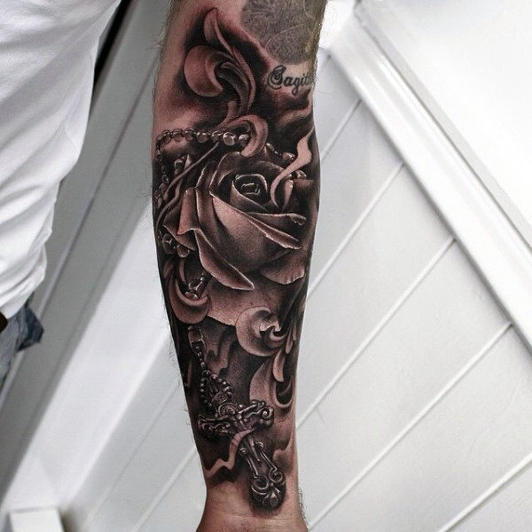Rosary Surrounded by Roses on Your Forearm