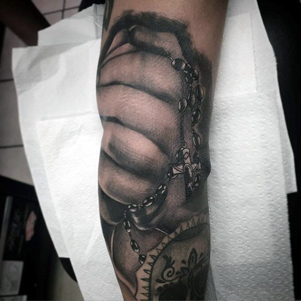 Shaded In Tattoo with Rosary for Men