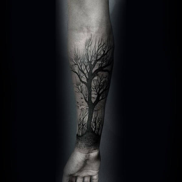 Shaded Night Forest Tattoo Idea