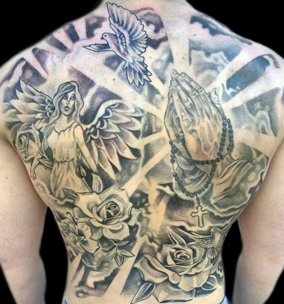Simple Full Back Rosary Tattoo for Men