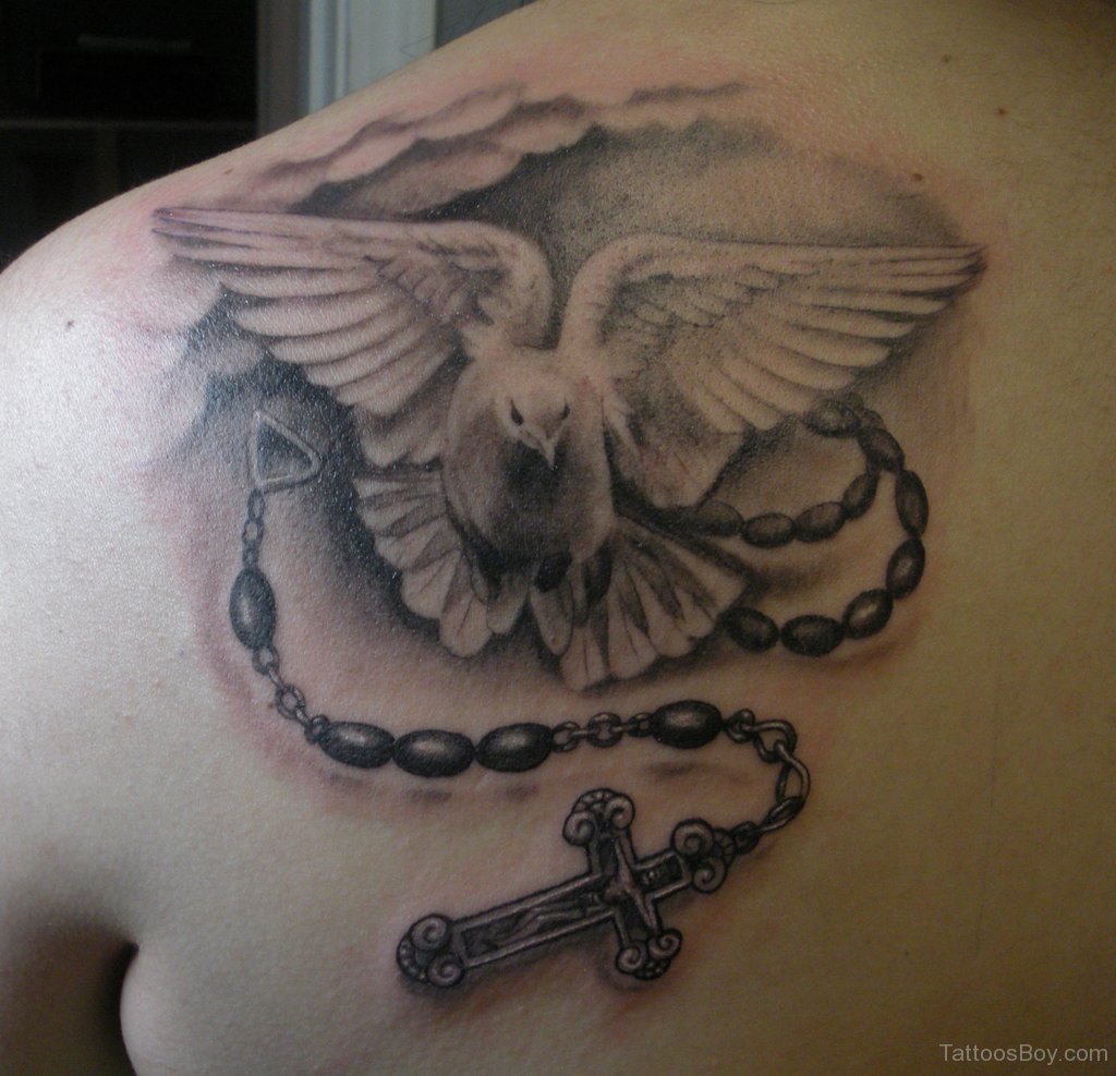 Soaring Dove and Crucifix Rosary Tattoo Idea for Men