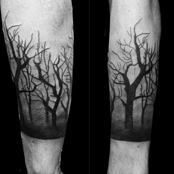 Spooky Nighttime Forest Trees Tattoo