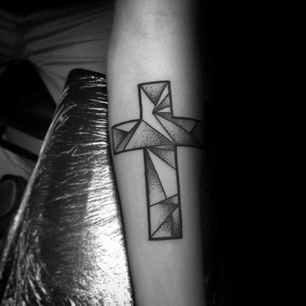 Symmetrical Geometric Forearm Cross Tattoo