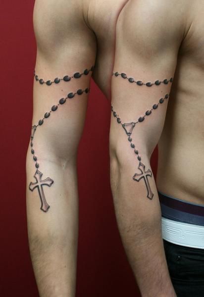 Upper Arm Rosary Matching Tattoos for Men