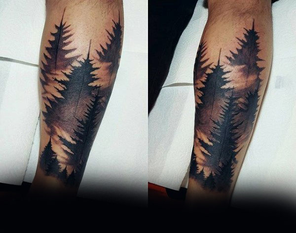 Watercolor Faded Forearm Forest Tattoo Concept