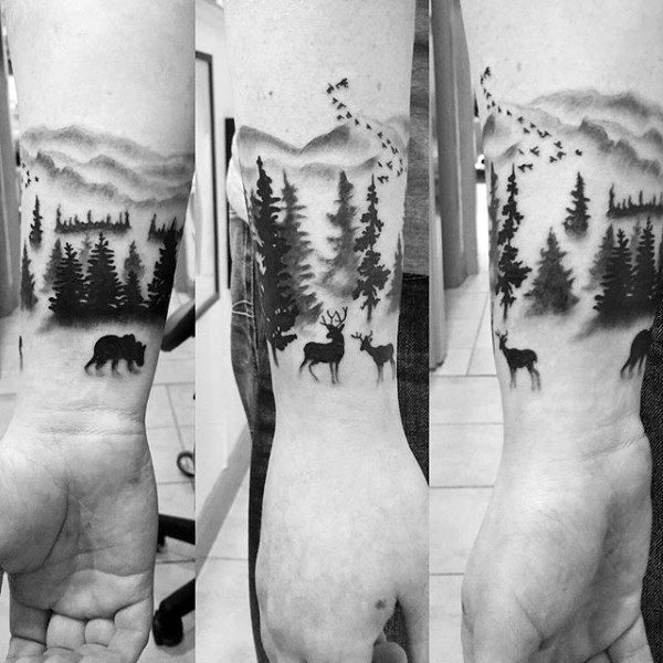 Wildlife Forest Wrist Tattoo Design for Men