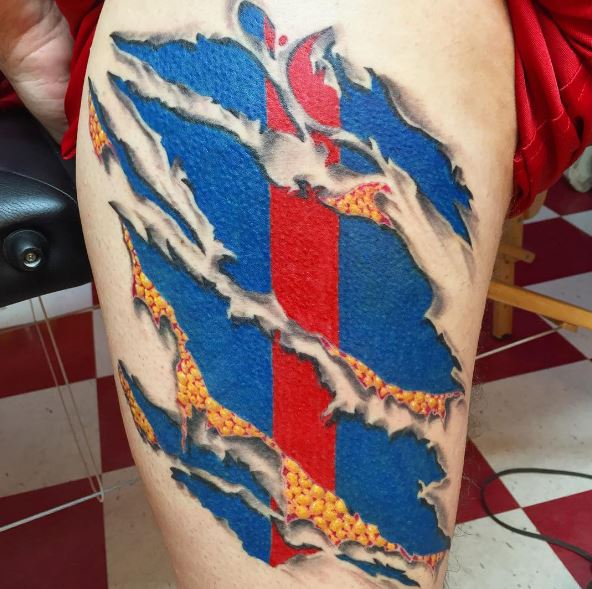 A Tattoo Design That Looks Like the Skin Pulls Back and Reveals Patriotism